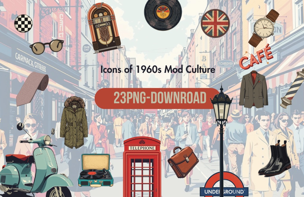 1960sモッズカルチャー　クリップアート23点セット