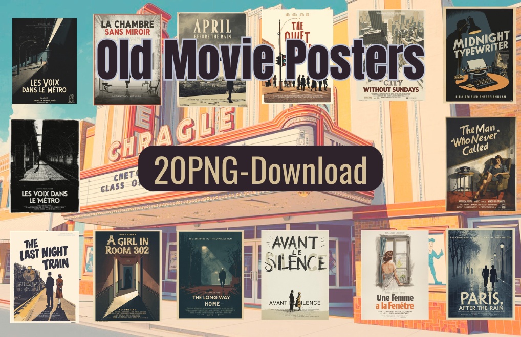 １９５０年代風、架空映画ポスター　クリップアート２０点