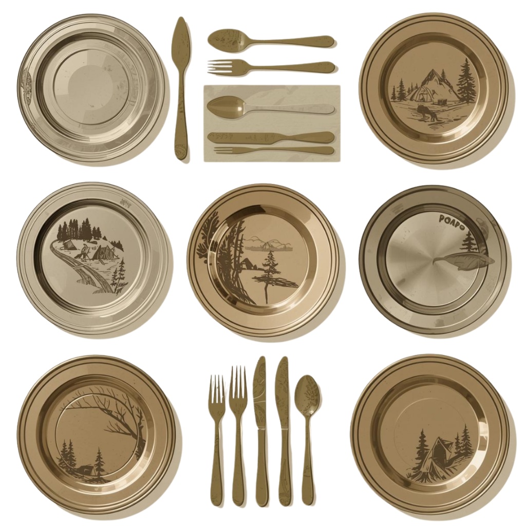 1920年代風、ヴィンテージキャンプ用品 クリップアート21点