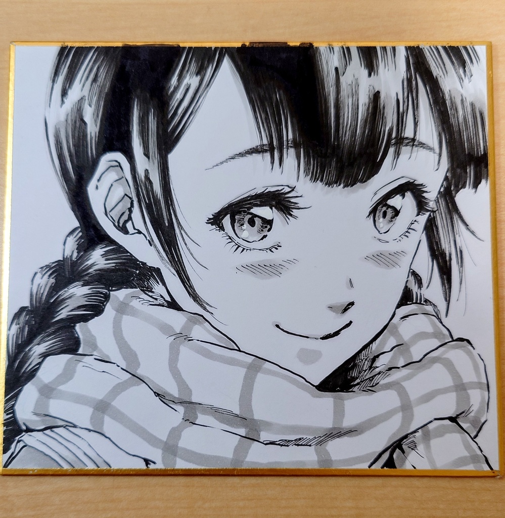 オリジナルイラスト 手描き マフラーの女の子 アナログ ペン画