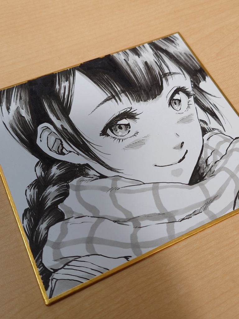 オリジナルイラスト 手描き マフラーの女の子 アナログ ペン画