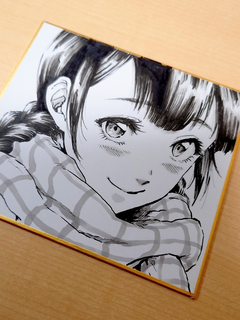 オリジナルイラスト 手描き マフラーの女の子 アナログ ペン画