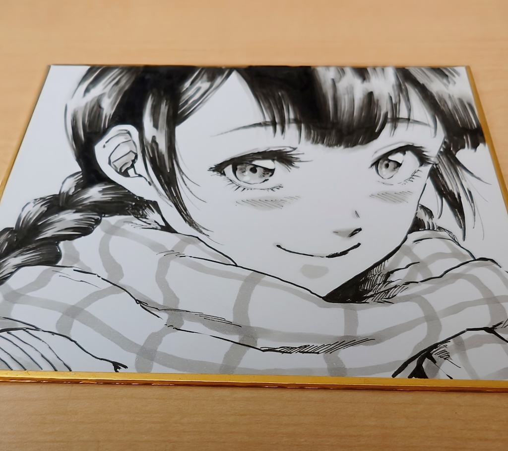 オリジナルイラスト 手描き マフラーの女の子 アナログ ペン画