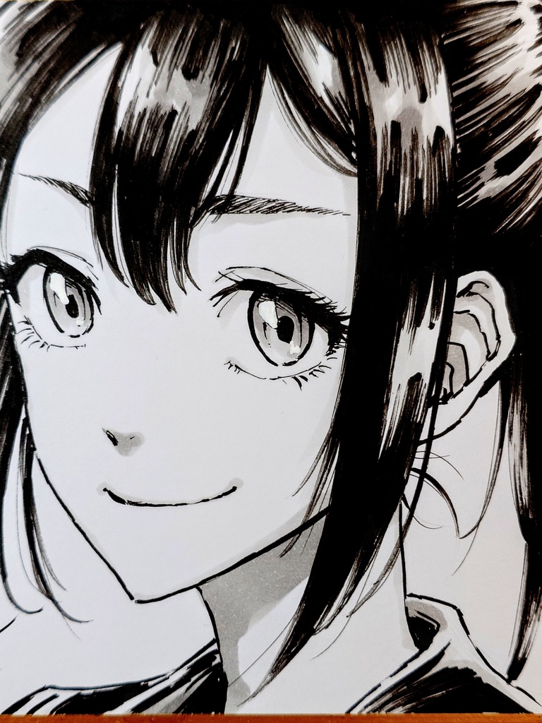 オリジナルイラスト ポニテの女の子 手描き アナログ ペン画