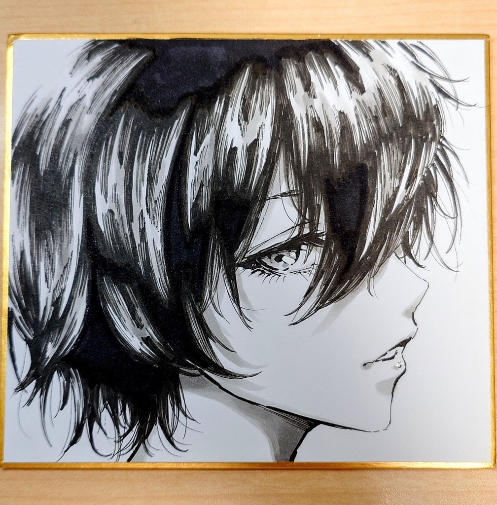 オリジナルイラスト 手描き かっこいい女の子 アナログ 色紙