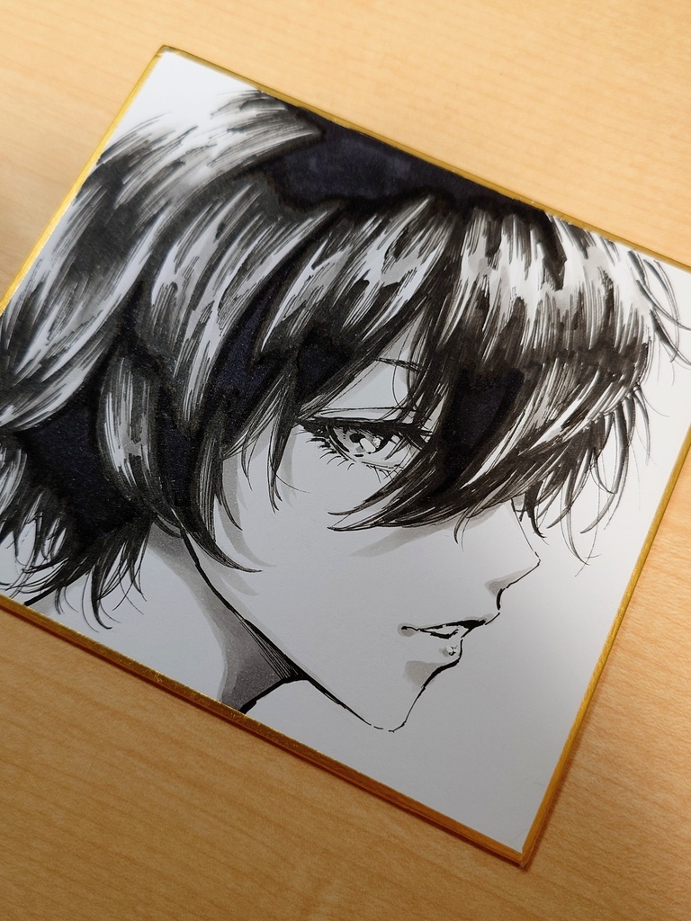 オリジナルイラスト 手描き かっこいい女の子 アナログ 色紙