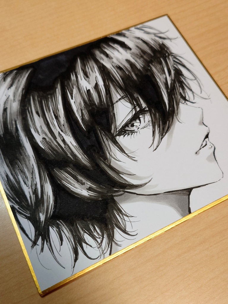 オリジナルイラスト 手描き かっこいい女の子 アナログ 色紙