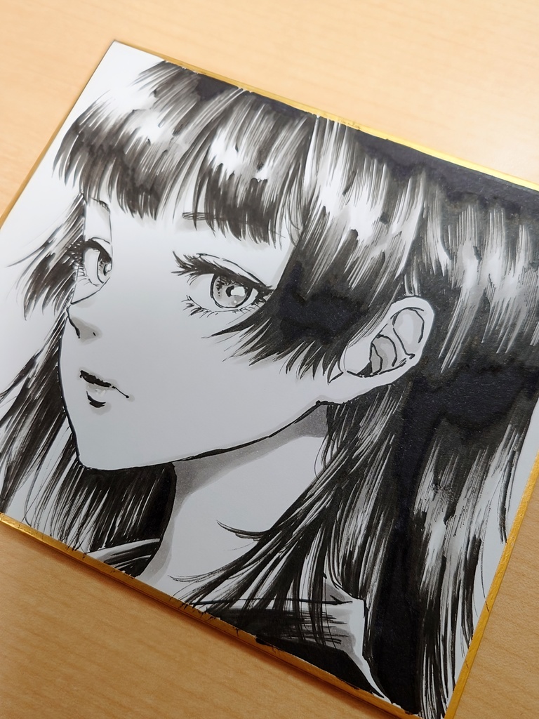 オリジナルイラスト 黒髪ロングの女の子 手描き アナログ ペン画