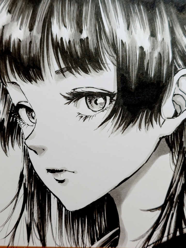 オリジナルイラスト　黒髪ロングの女の子　手描き　アナログ　ペン画