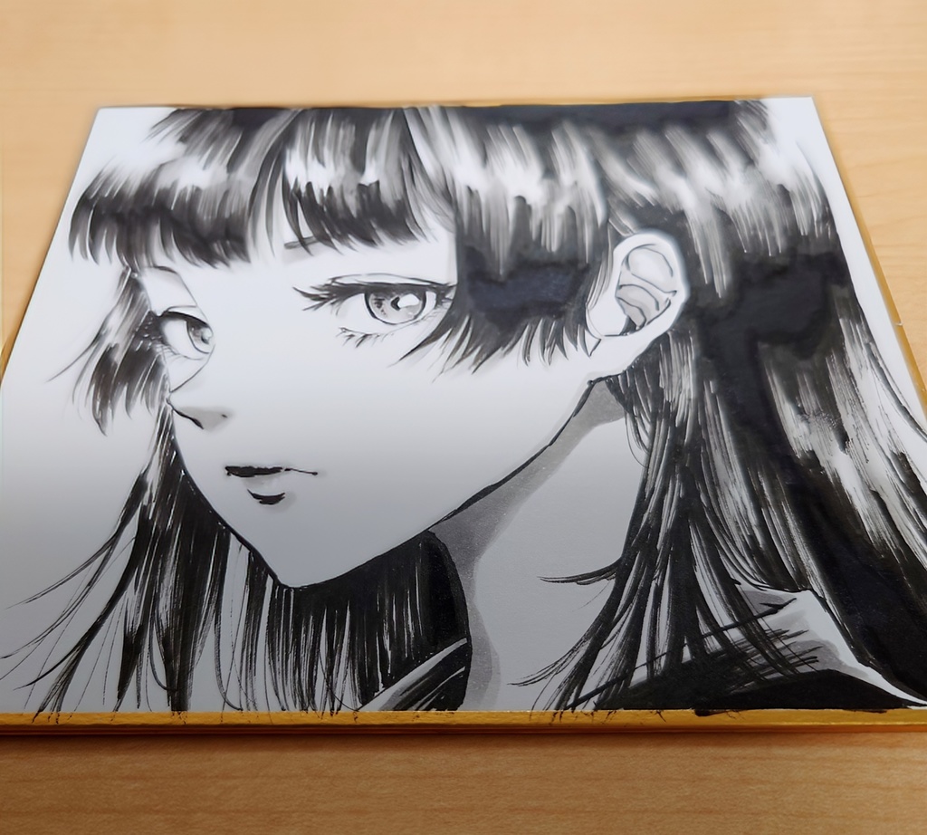 オリジナルイラスト 黒髪ロングの女の子 手描き アナログ ペン画