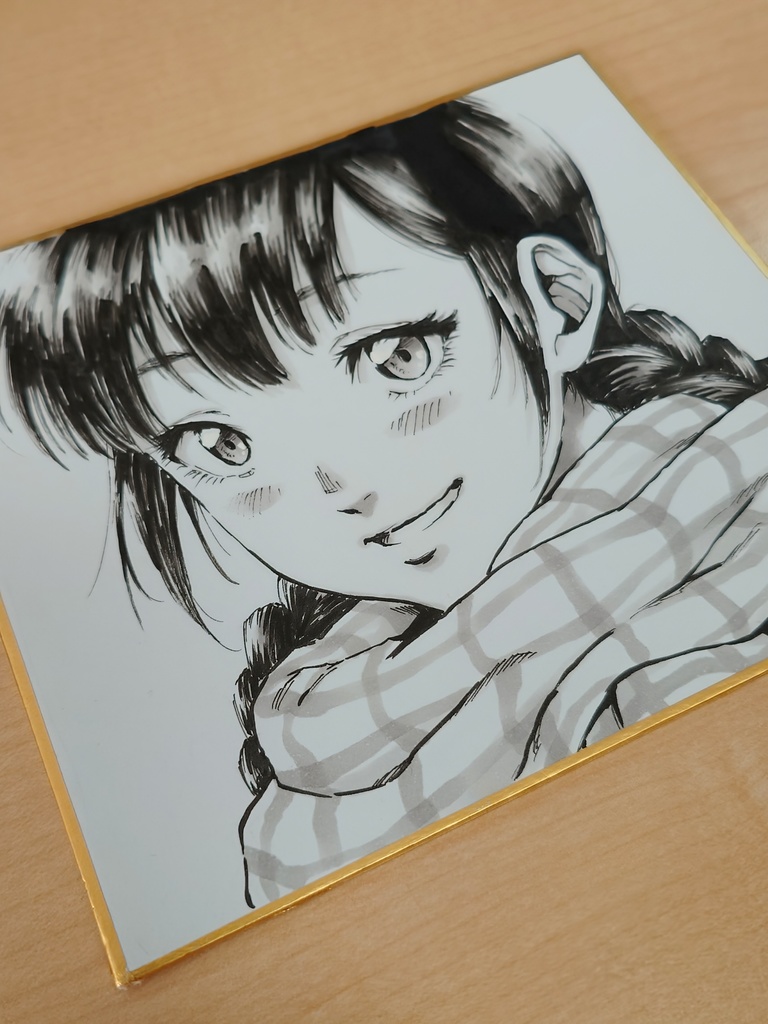 オリジナルイラスト マフラーの女の子 手描き アナログ ペン画