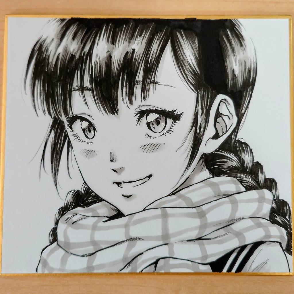オリジナルイラスト マフラーの女の子 手描き アナログ ペン画