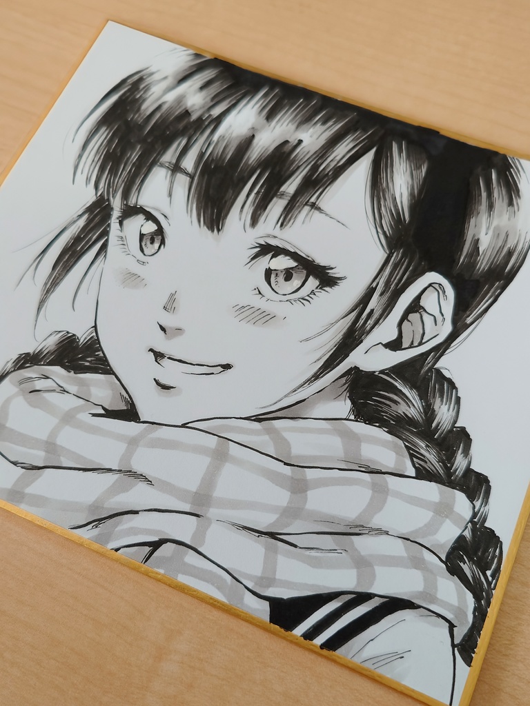 オリジナルイラスト マフラーの女の子 手描き アナログ ペン画