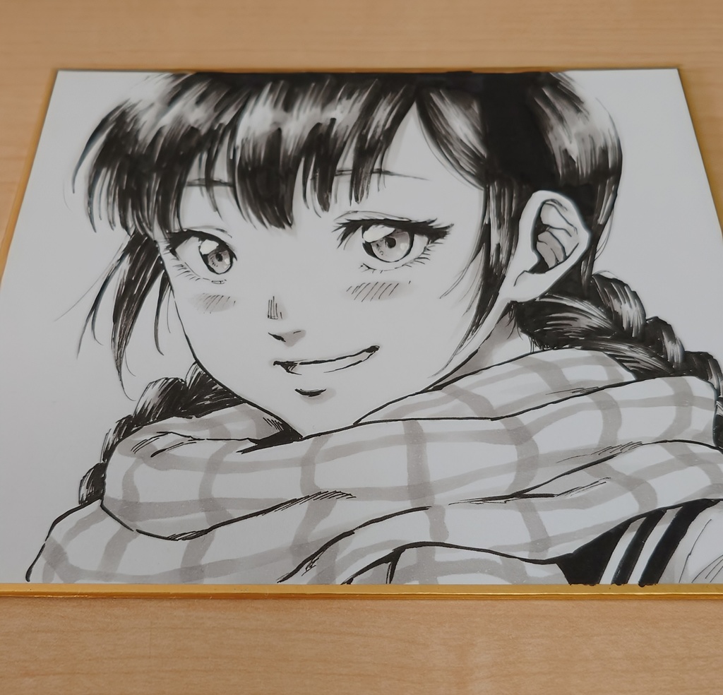 オリジナルイラスト マフラーの女の子 手描き アナログ ペン画