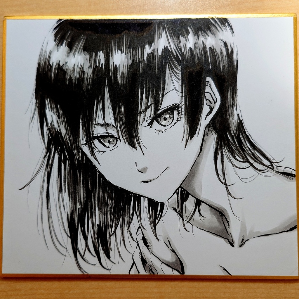 オリジナルイラスト 覗き込み女の子 手描き アナログ ペン画