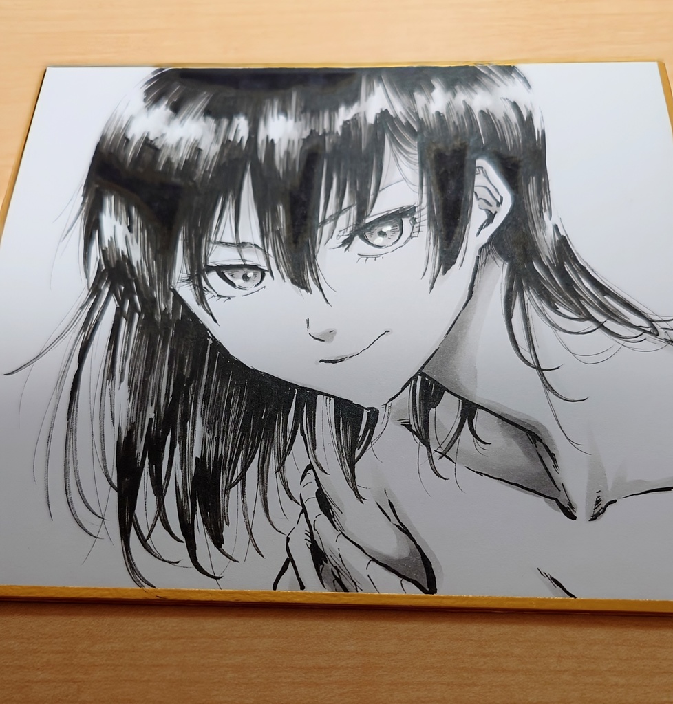 オリジナルイラスト 覗き込み女の子 手描き アナログ ペン画