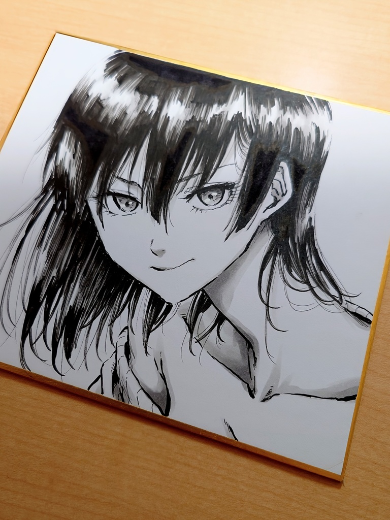 オリジナルイラスト 覗き込み女の子 手描き アナログ ペン画