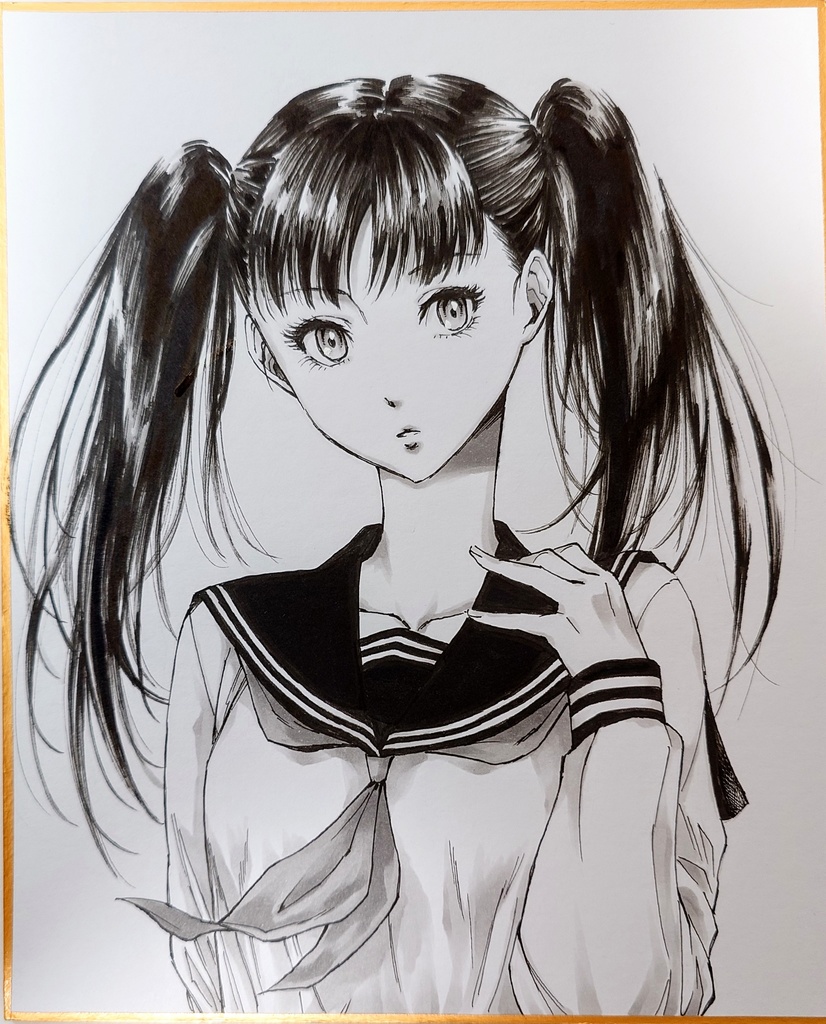 オリジナルイラスト　ツインテの女の子　アナログ　手描き