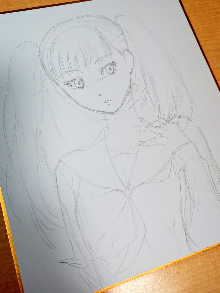 オリジナルイラスト ツインテの女の子 アナログ 手描き