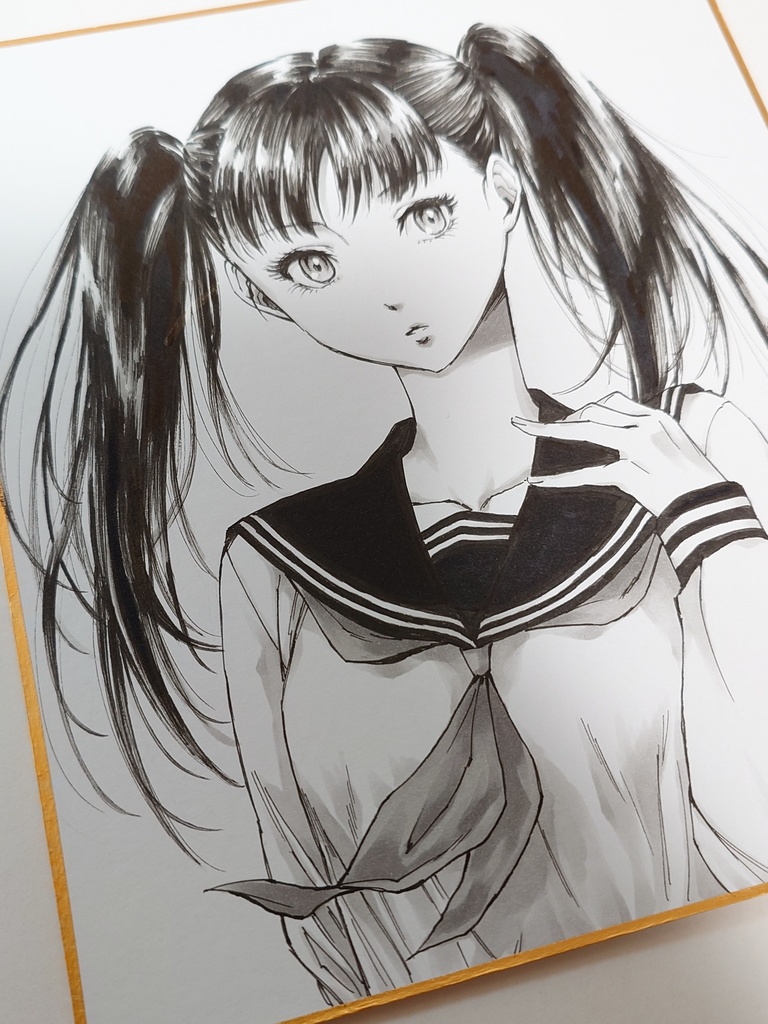 オリジナルイラスト ツインテの女の子 アナログ 手描き