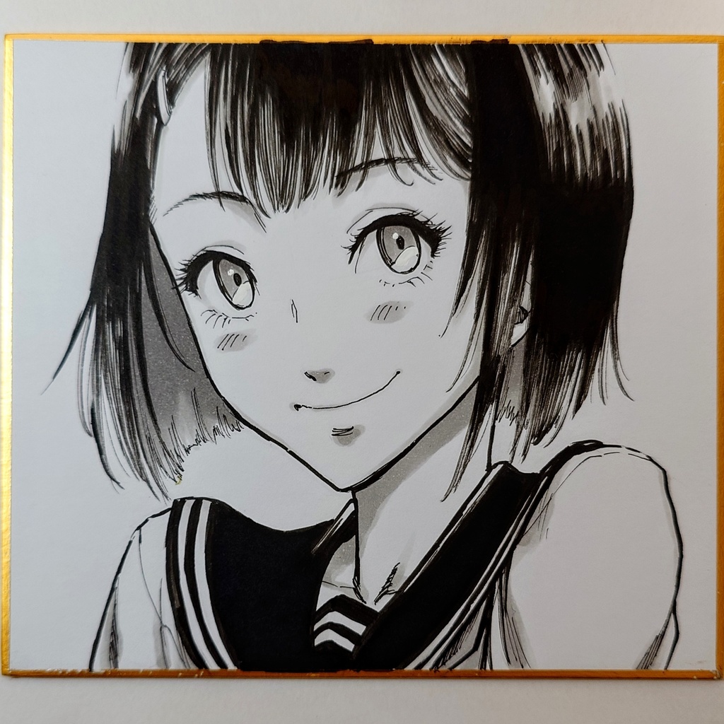 オリジナルイラスト 照れ女の子 アナログ 手描き