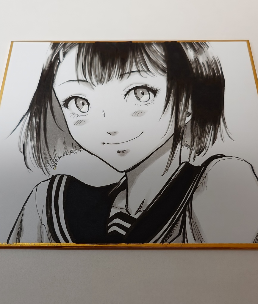 オリジナルイラスト 照れ女の子 アナログ 手描き