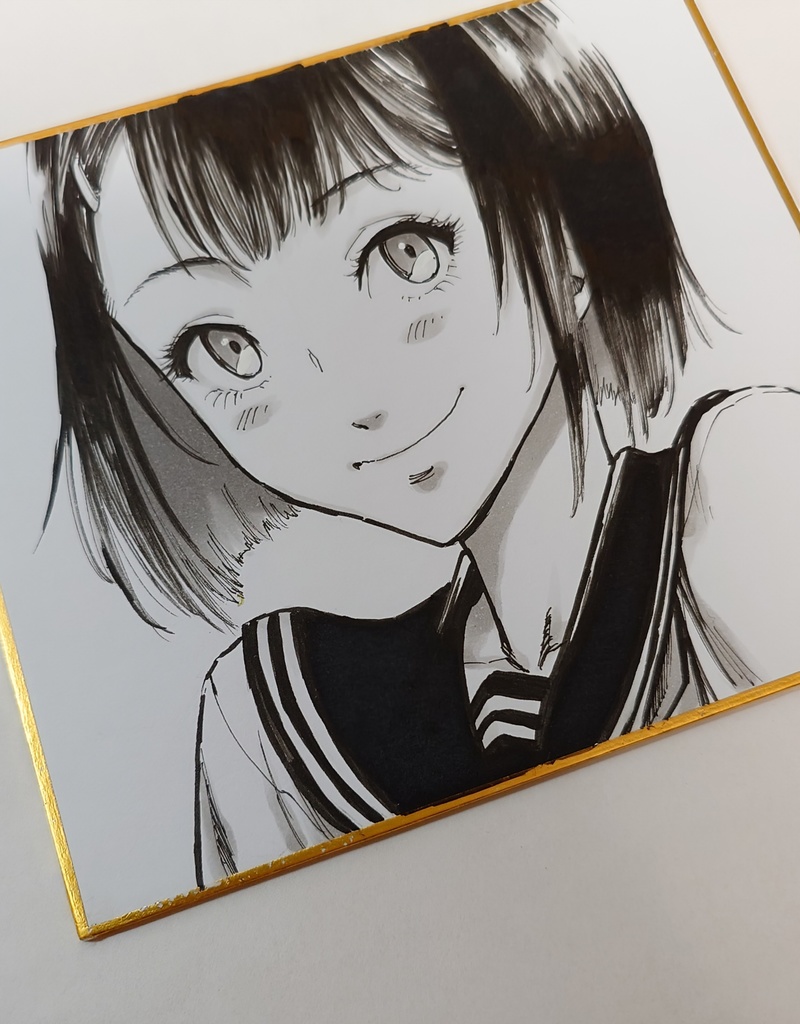 オリジナルイラスト 照れ女の子 アナログ 手描き