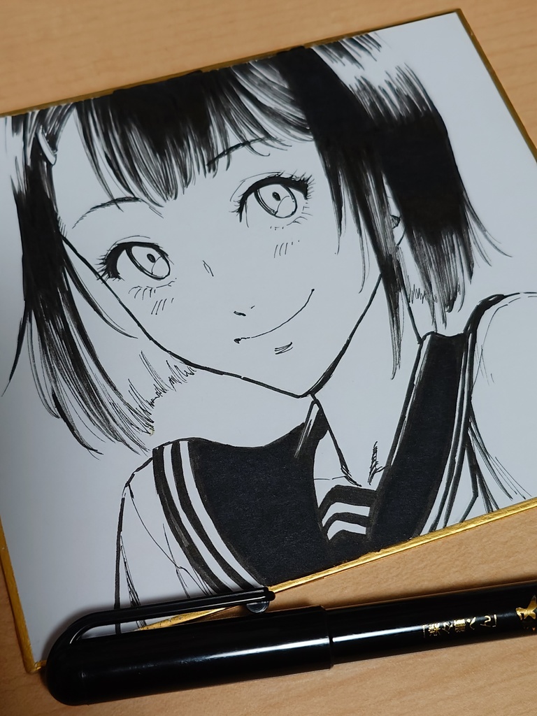 オリジナルイラスト 照れ女の子 アナログ 手描き