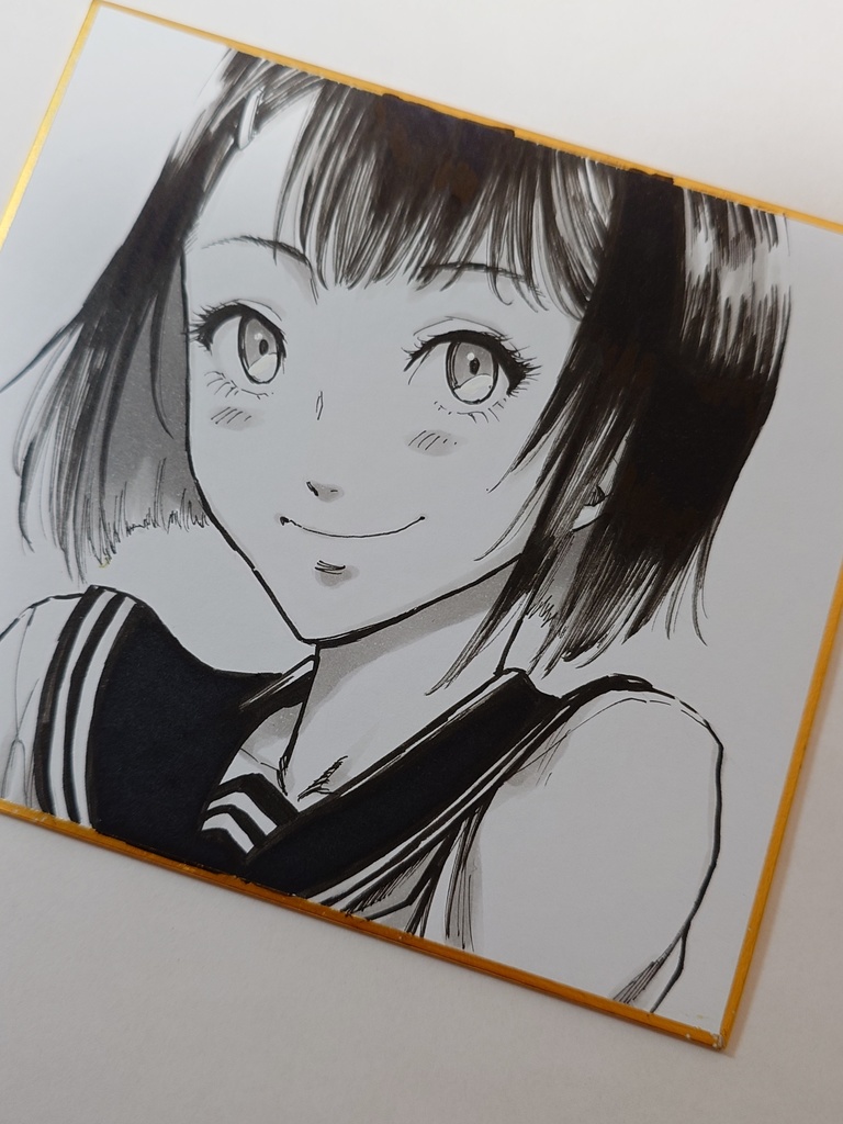 オリジナルイラスト 照れ女の子 アナログ 手描き
