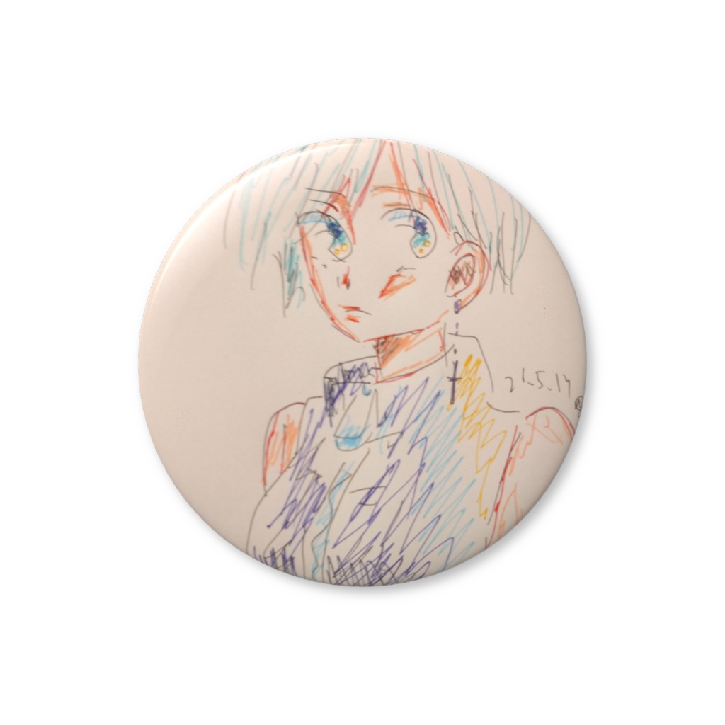 クロスのピアスの女の子の缶バッジ。