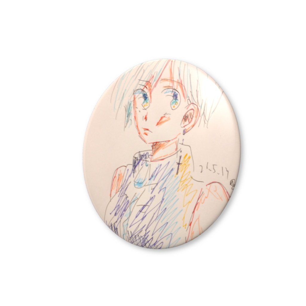 クロスのピアスの女の子の缶バッジ。