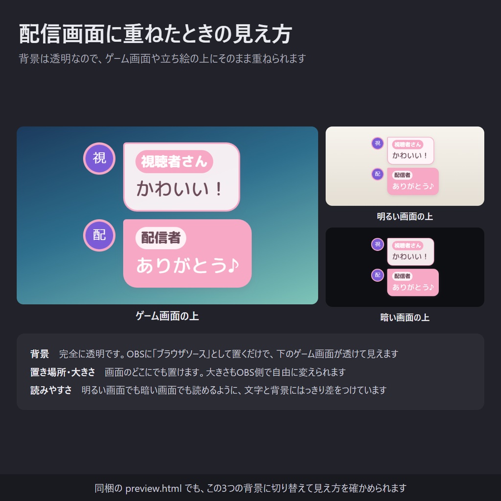 ふわふわ吹き出しのコメント欄 全32色・縦横対応「Pastel Bubble」【わんコメテンプレート/コメントCSS/OBS】