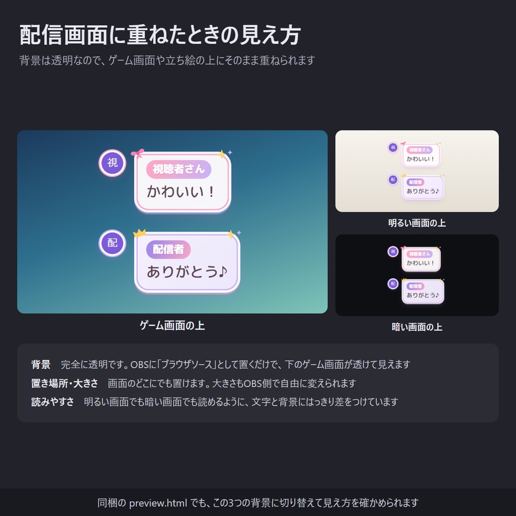 【無料】ゆめかわリボンのコメント欄 縦横対応「Yumekawa Ribbon」【わんコメテンプレート/コメントCSS/OBS】