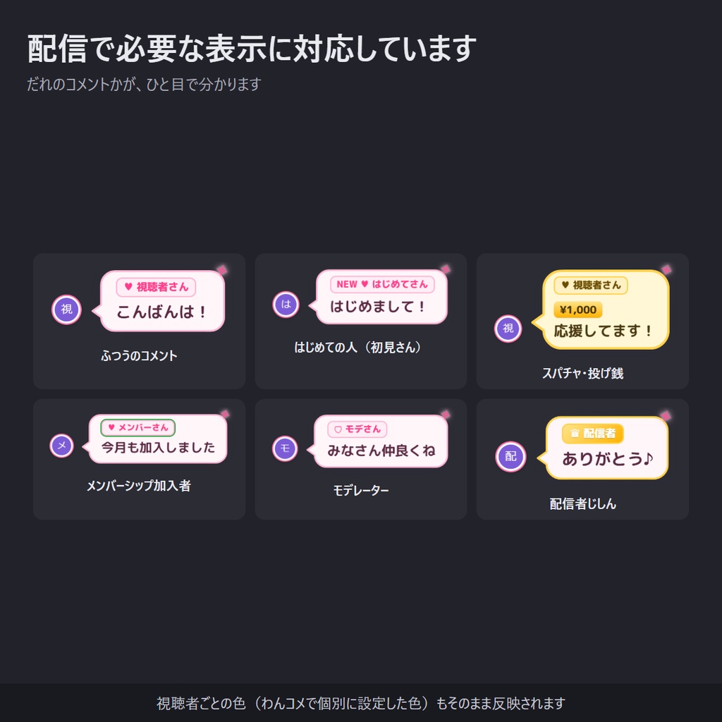 推し色できらめく!キラキラ吹き出しのコメント欄 全32色・縦横対応「Idol Cheer」【わんコメテンプレート/コメントCSS/OBS】