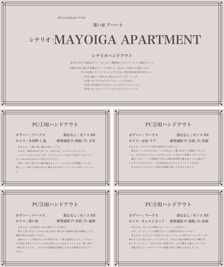 【ダブルクロス】迷い家アパート【シナリオ】SPLL:E113129