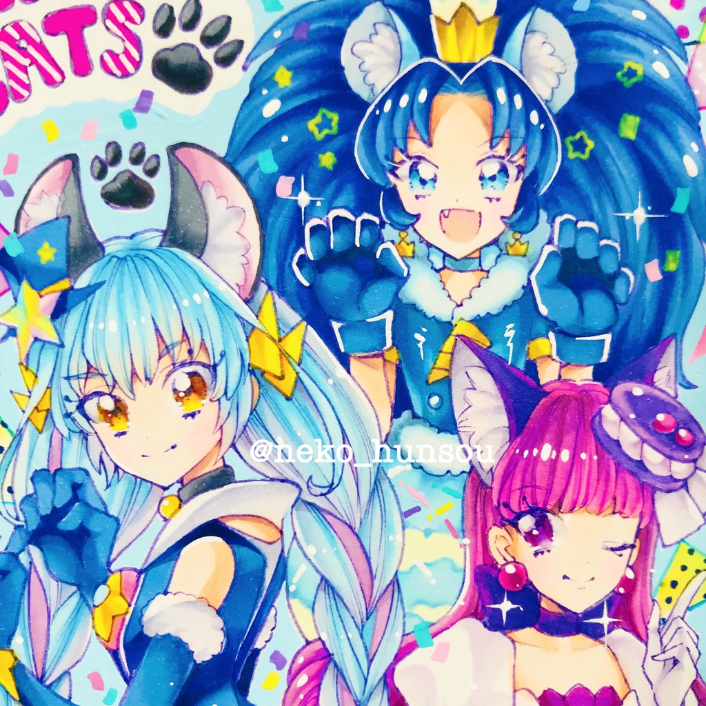 ドローイング原画 キュアコスモ &キュアマカロン&キュアジェラート