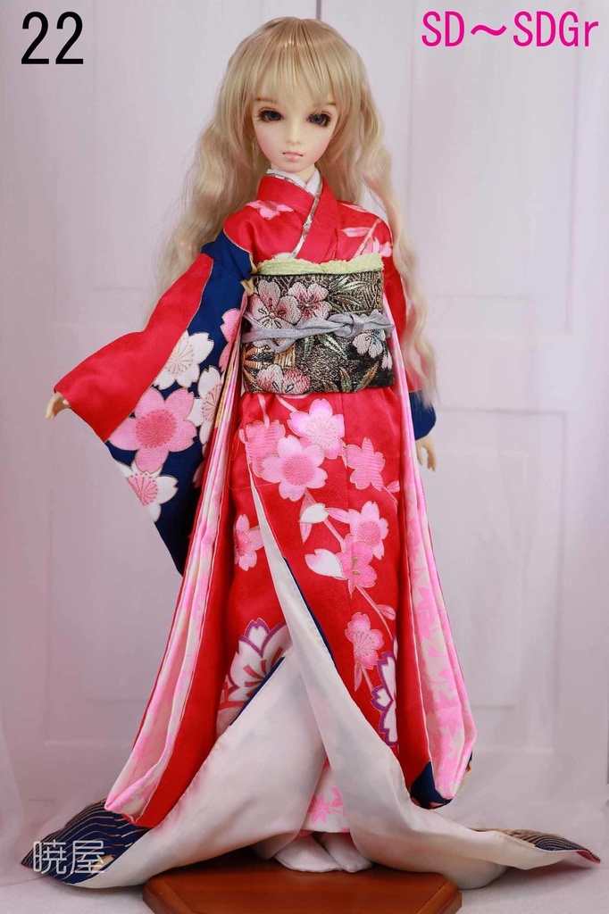 ㉒濃いピンク地桜柄お着物セット　SD~SDGｒサイズ