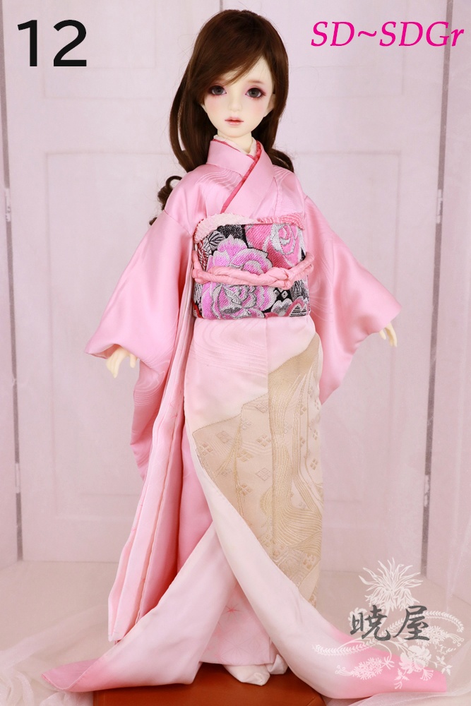 ⑫ピンク地十二単姿織柄お着物セット