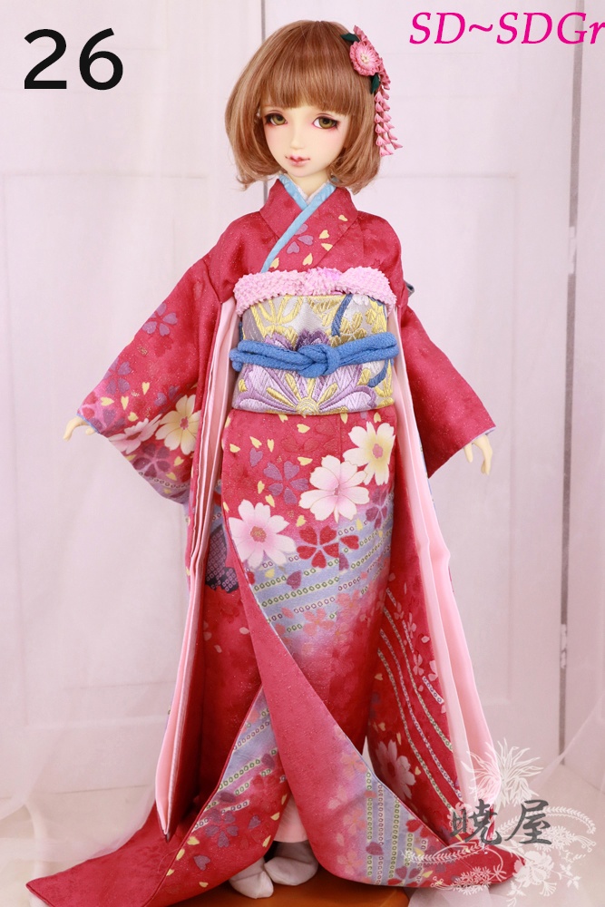 ㉖濃ピンク地花柄お着物セット１