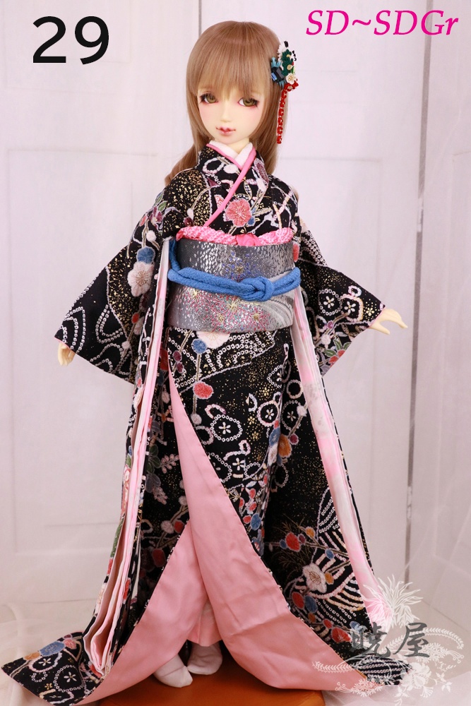 ㉙黒地梅と流水柄お着物セット