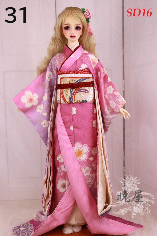 ㉛ピンク地桜柄お着物セット　SD16サイズ