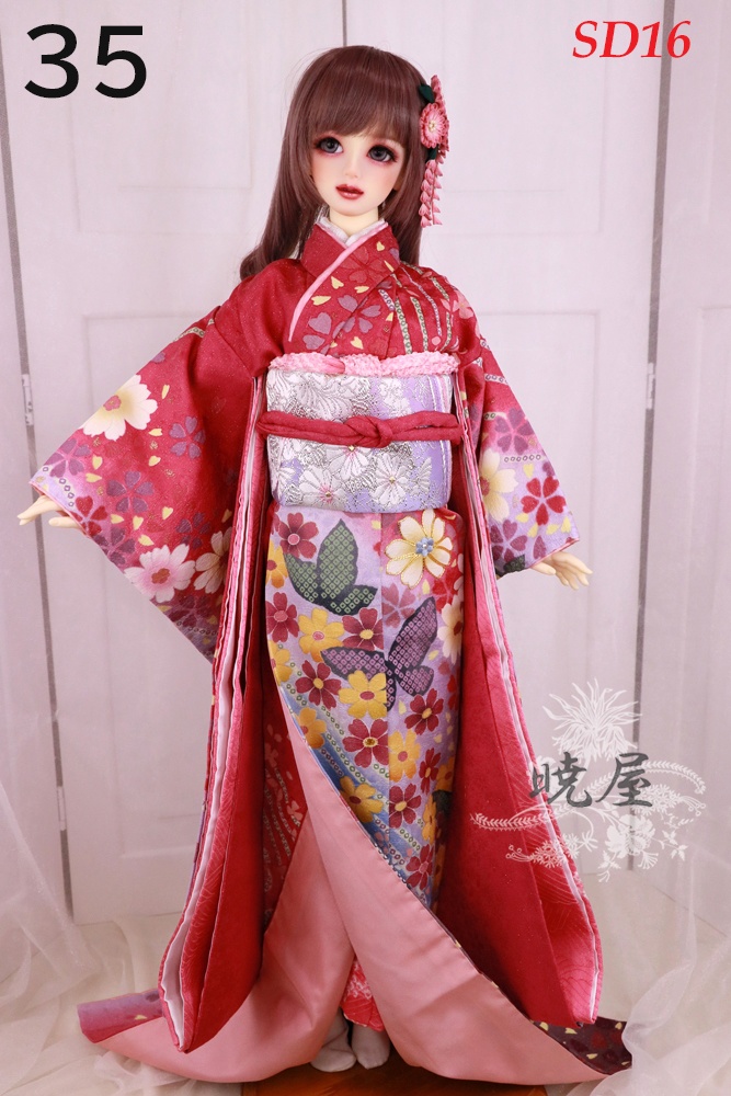 ㉟ピンクから紫ぼかし地花柄お着物セット2　SD16サイズ