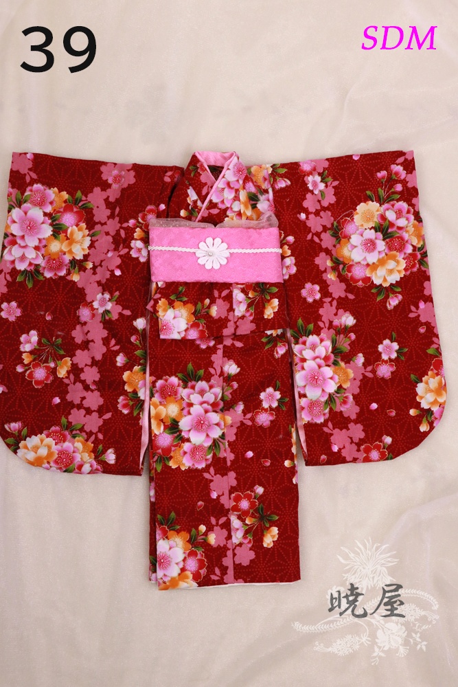 ㊴牡丹色地桜柄お着物セット　MSDサイズ