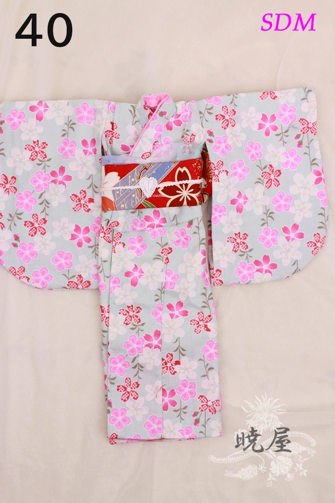 ㊵淡い水色地桜柄お着物セット　SDMサイズ