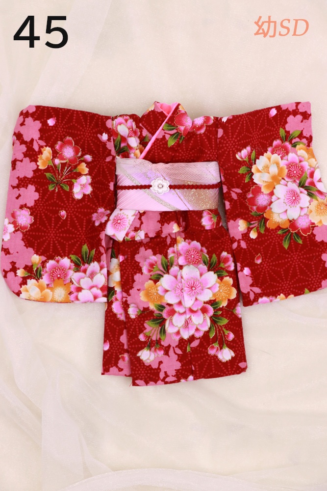 ㊺牡丹色地桜柄お着物セット　幼SDサイズ