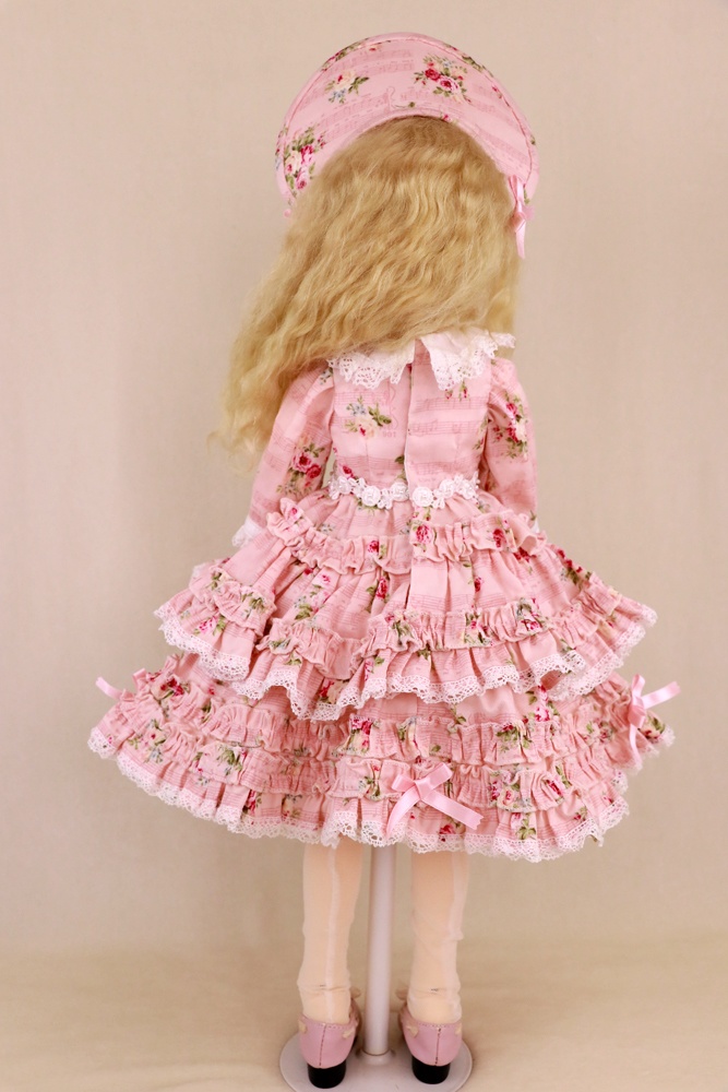 SDM 被せ段々スカートワンピース ピンクプリント×オフ白