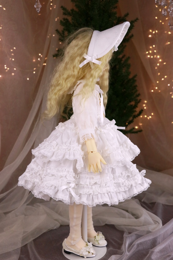 SDM かぶせ段々スカートワンピース オフ白