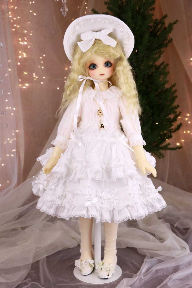 SDM　かぶせ段々スカートワンピース　オフ白