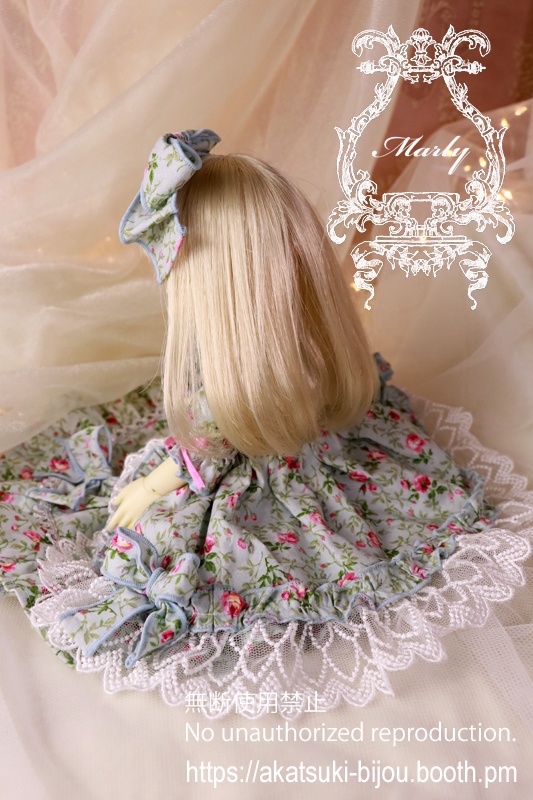 幼SDサイズ オパールグリーン色小薔薇柄のロココ風ドレス