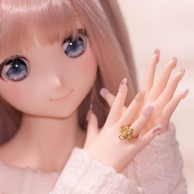 【DDネイルハンド】ホワイトピンク リング付き